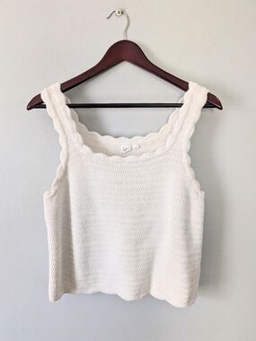 GAP 100% Cotton White Chunky Knit Scalloped Tank Top Size Large